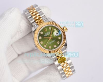 Copy Rolex Datejust 2-Tone Jubilee Green Dial Ladies Watch 28MM